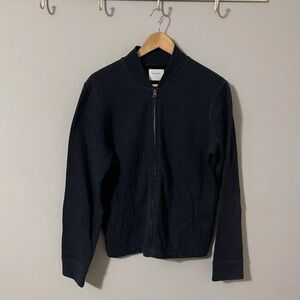 GUC Billy Reid Dover Pique Bomber Sweater Jacket Navy Medium